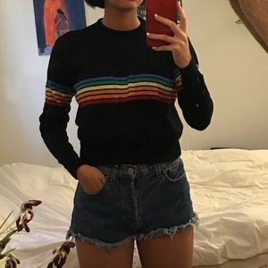 Brandy Melville black sweater with rainbow stripes
